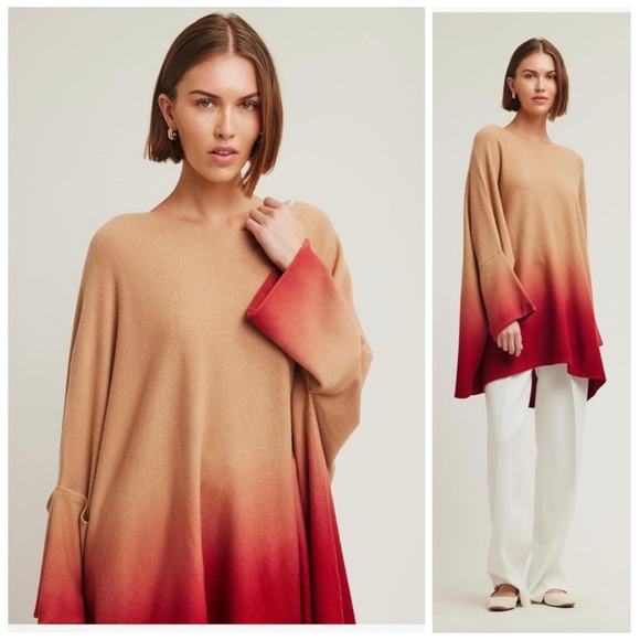 New! Soft by NAADAM 100% Oversized Cashmere Ombre Poncho Sweater - Picture 1 of 12